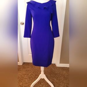 DKNY Purple 3/4 Sleeve Dress With a Ruffle Collar, Sz 6